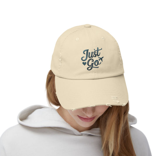 "Just Go" Distressed Travel Hat